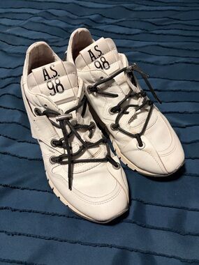 A.S.98 White Leather Sneakers with Black Laces